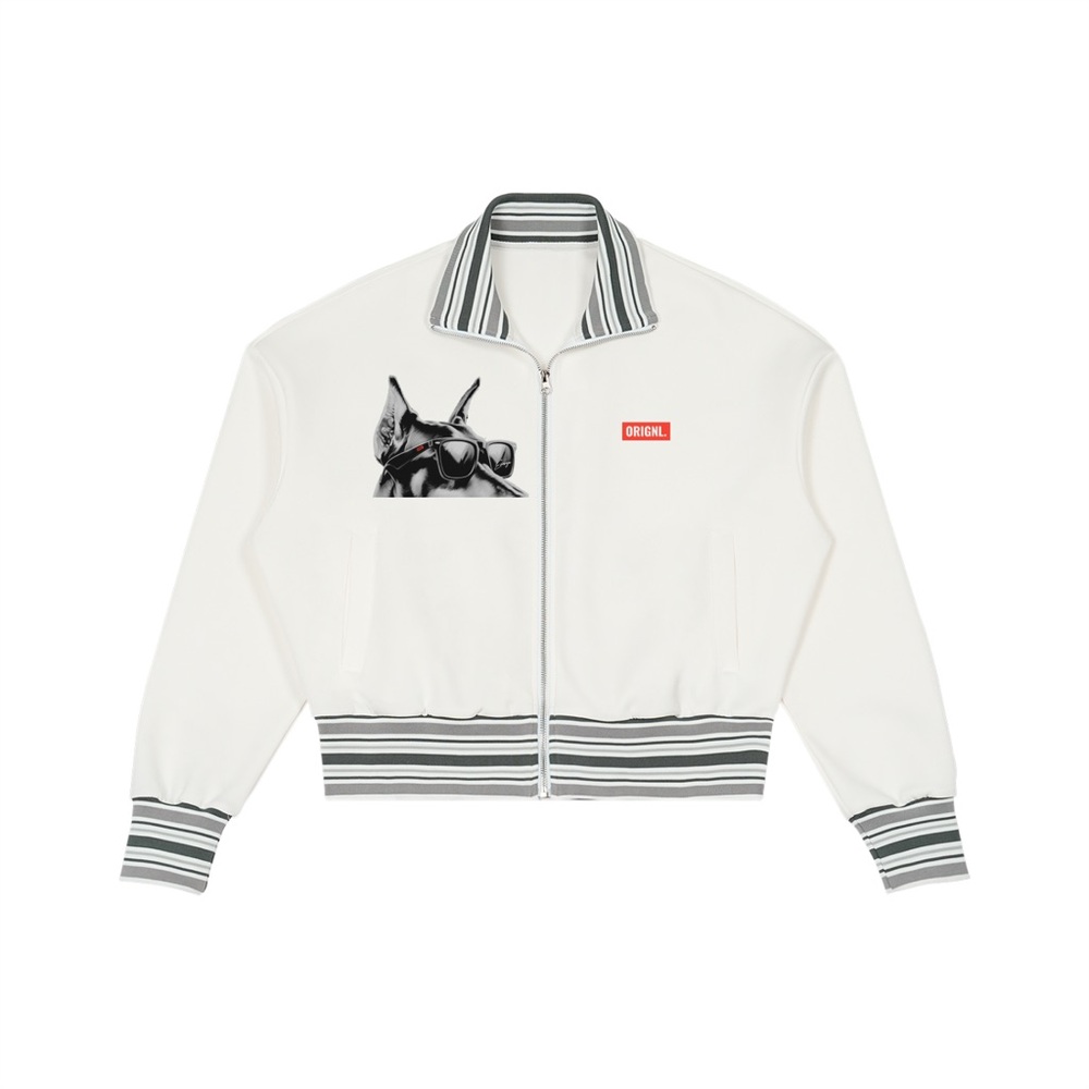 Doberman Dog Cool Hip Hop Trap White Jacket with Graphic and Striped ORIGNL™